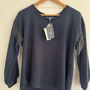 Democracy Navy  Sweater with Elegant Fringe